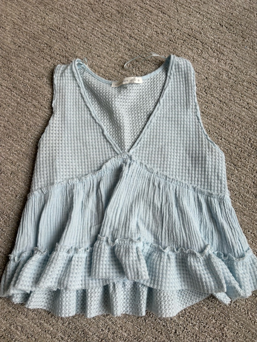 Altar'd State Pale Blue Waffle Knit Peplum Tank